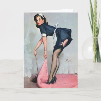 Carte Une femme de ménage française balaie la pointe ver