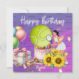 Carte Une femme de tennis joue Joyeux Anniversaire pour 