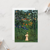 Carte Une femme marche dans une forêt exotique (Devant/Arrière en situation)