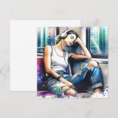 Carte Une femme qui dort dans le métro à écouter de la m (Devant / Derrière)