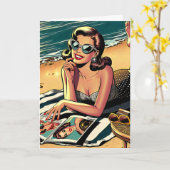 Carte Une femme rétro à la plage | Fantastique anniversa (Fleur jaune)