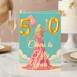 Carte Une femme Toasting avec Champagne 50e anniversaire