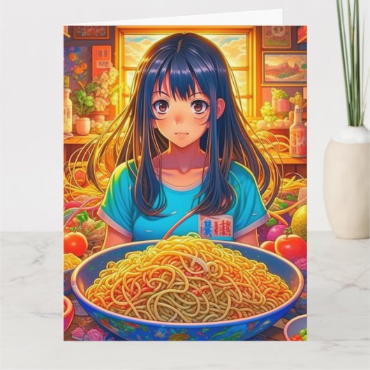 Carte Une fille et son Ramen Anime drôle Gros anniversai (Devant)