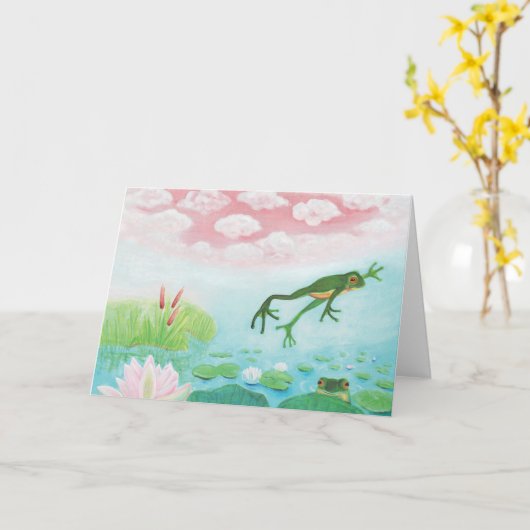 Carte Une Grenouille S'Enfonce Dans L'Étang Illustration (Fleur jaune)