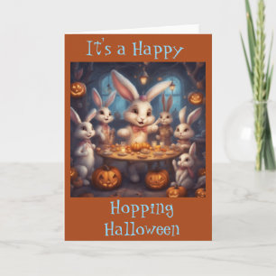 Carte Une Halloween de lapins sautant heureux