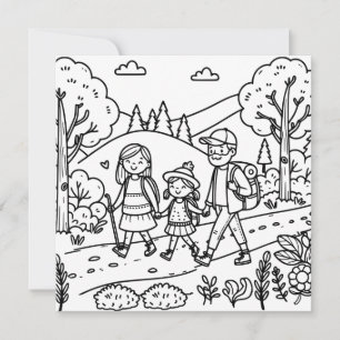 Carte Une jolie page de coloriage de Randonnée familial 