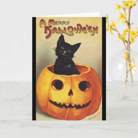 Carte Une joyeuse Halloween par Ellen Clapsaddle, Chat V (Fleur jaune)