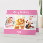 Carte UNE lettre photo Filles roses 1er anniversaire (Devant)