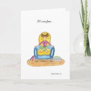 Carte Une petite fille sur une chaise bleue qui te manqu