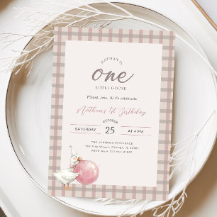 Carte Une petite oie Bébé à ruban rose 1er anniversair
