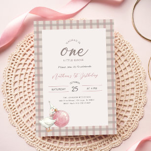 Carte Une petite oie Bébé à ruban rose 1er anniversair