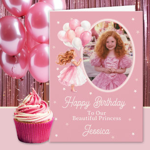 Carte Une photo Princesse Roux et Ballons Anniversaire