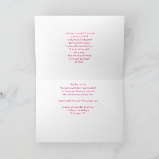 Carte Une prière du jour de mère (Intérieur)
