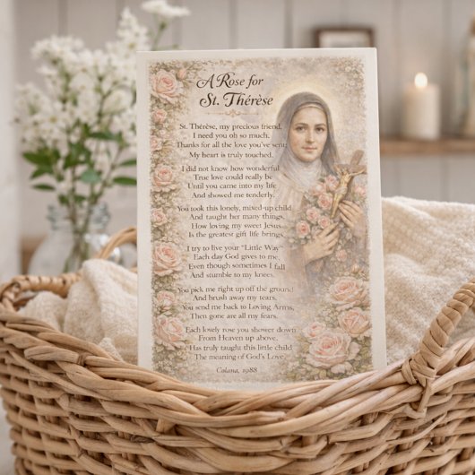 Carte Une rose pour Sainte Thérèse Note de dévotion