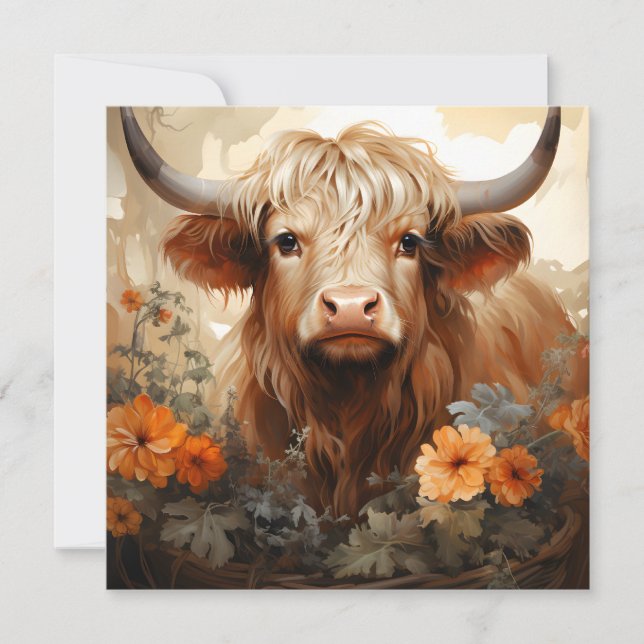 Carte Une série Florale Highland Cow Design 2 (Devant)
