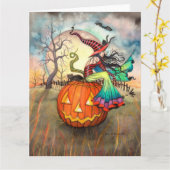 Carte Une sorcière d'Halloween Citrouille géante (Fleur jaune)