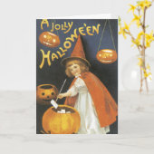 Carte Une sorcière d'Halloween Jolly, Vintage (Fleur jaune)