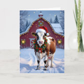 Carte Une vache festive à Santa Hat Pays Noël (Devant)
