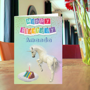 Carte Unicorn Anniversaire Gâteau Personnalisé Joyeux An