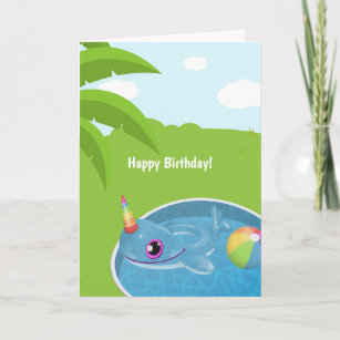 Carte Unicorn Dolphin Floatie Pool Birthday Greeting