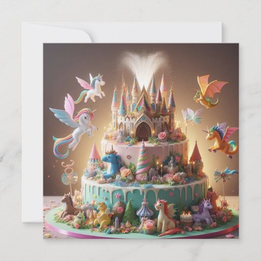 CARTE UNICORN ET CHÂTEAU D'ANNIVERSAIRE DE FANTASTIQUE (Devant)