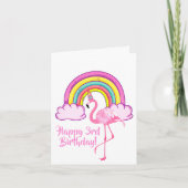 Carte Unicorn Flamant rose Magique Rainbow Girl 3e anniv (Devant)