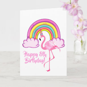 Carte Unicorn Flamant rose Magique Rainbow Girl 8e anniv