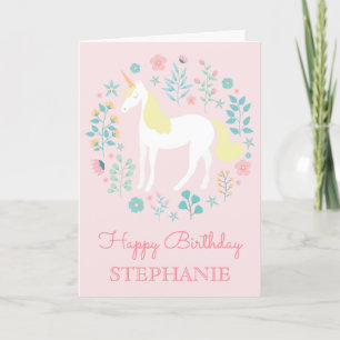 Carte Unicorn Floral Blush rose Personnalisé Anniversair