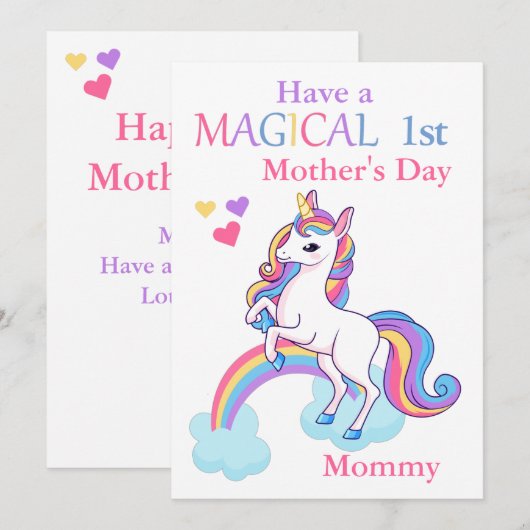Carte Unicorn Magical 1st Mother's Day Kids Flat (Devant / Derrière)