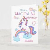 Carte Unicorn Magique 3e anniversaire rose (Fleur jaune)