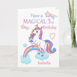 Carte Unicorn Magique 3e anniversaire rose