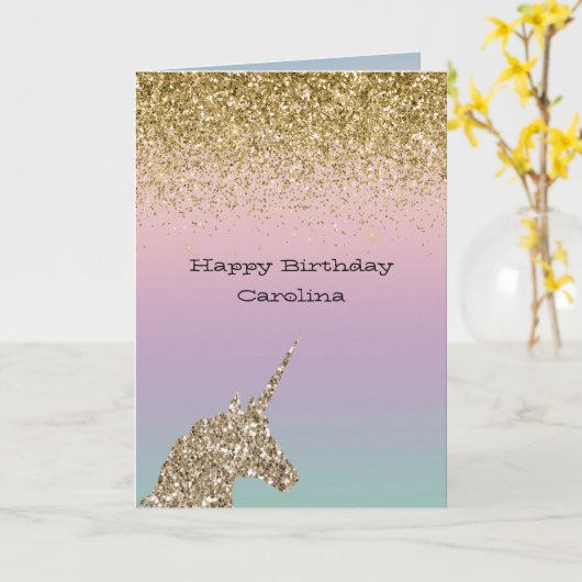 Carte Unicorn Ombre Gold Parties scintillant (Fleur jaune)