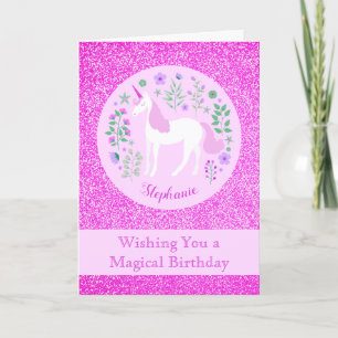 Carte Unicorn Parties scintillant rose Personnalisé Joye