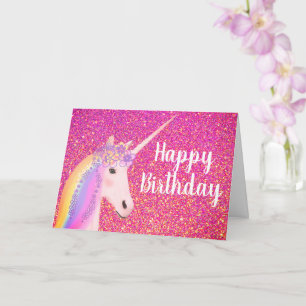 Carte Unicorn Parties scintillant rose voeux d'anniversa