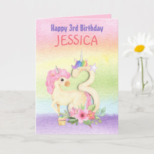 Carte Unicorn Rainbow Colors 3ème anniversaire Nom