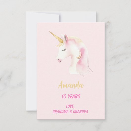 Carte Unicorn rose fille heureux anniversaire (Devant)