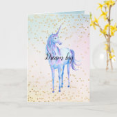 Carte Unicorne Aqua rose Jaune teint or Confetti (Fleur jaune)