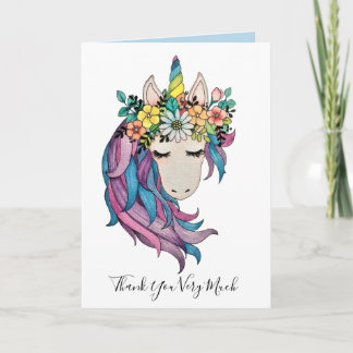 Carte Unicorne Aux Fleurs Sauvages En Aquarelle