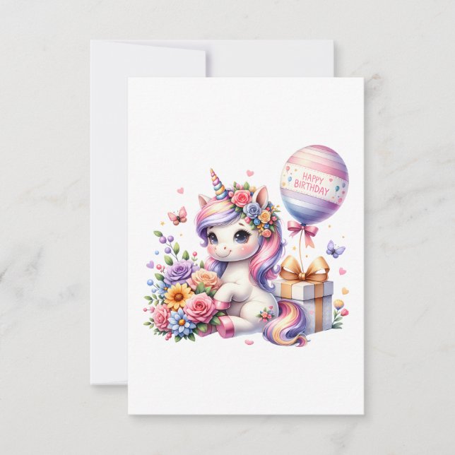 Carte Unicorne avec ballons Design Anniversaire (Devant)
