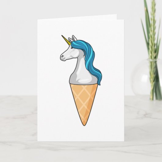 Carte Unicorne avec crème glacée gaufre (Devant)