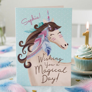 Carte Unicorne D'Aquarelle Tribale De La Journée Magique