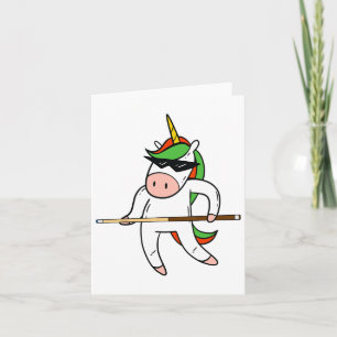 Carte Unicorne Drôle Portant Des Sungles Jouant Billiard