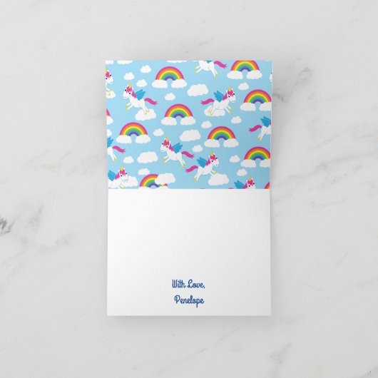 Carte Unicorne fête d'anniversaire (Intérieur)