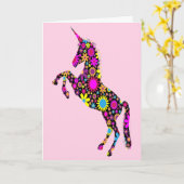 Carte Unicorne florale sur rose, anniversaire (Fleur jaune)