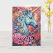 Carte Unicorne magique 7e anniversaire plié (Fleur jaune)