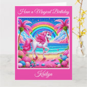 Carte Unicorne magique Anniversaire avec Glittery Arc-en (Fleur jaune)