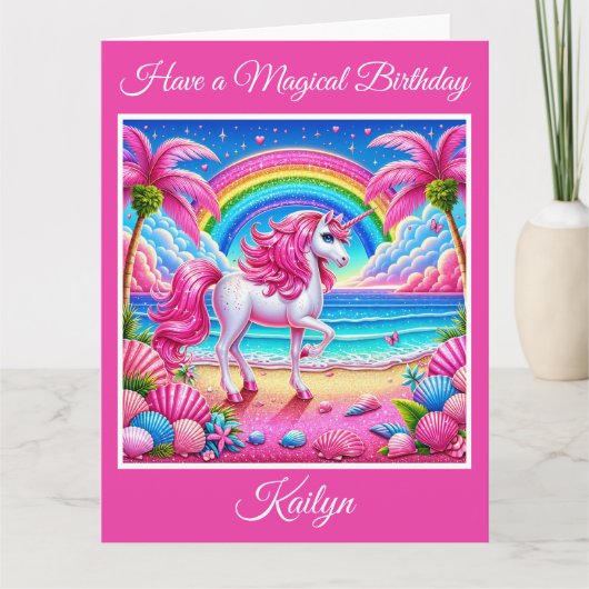 Carte Unicorne magique Anniversaire avec Glittery Arc-en (Devant)