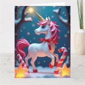 Carte Unicorne magique avec ruban à Noël enneigé (Devant)
