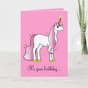 Carte Unicorne magique d'anniversaire avec Mane rose et