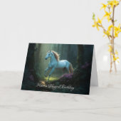 Carte Unicorne magique en forêt enchantée Anniversaire (Fleur jaune)